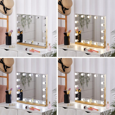Gold Hollywood Makeup Vanity Mirror with 16 LED Bulbs Dimmable 50cm W x 10cm D x 42cm H