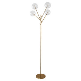 Gold Iron Electroplated Base 4 Bulb Floor Lamp Floor Light with Glass Lampshade 155cm