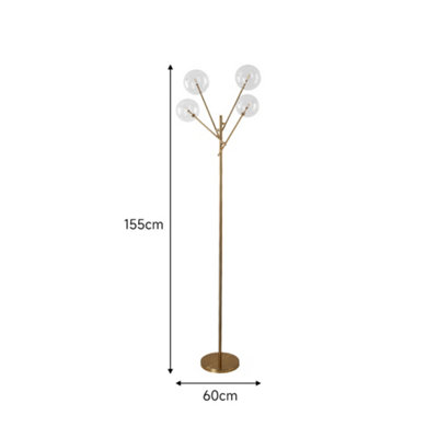 Gold Iron Electroplated Base 4 Bulb Floor Lamp Floor Light with Glass Lampshade 155cm