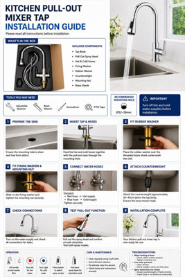 Gold Kitchen Mixer Tap with Pull-Out Spray Hose - 2 Spray Modes, 360 Degrees Swivel Spout & Fittings