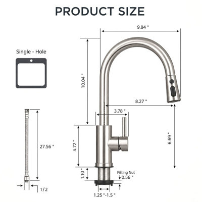 Gold Kitchen Mixer Tap with Pull-Out Spray Hose - 2 Spray Modes, 360 Degrees Swivel Spout & Fittings