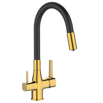 Gold Kitchen Tap Standing Sink Faucet Flexible Spout Underdeck Water ...