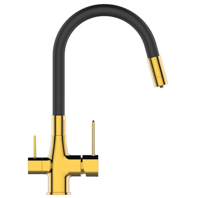 Gold Kitchen Tap Standing Sink Faucet Flexible Spout Underdeck Water Filter Set