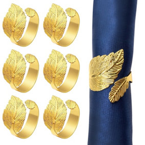 Gold Leaf Design Napkin Holder Rings Serviettes Buckles, 12pcs