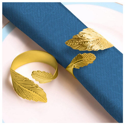 Gold Leaf Design Napkin Holder Rings Serviettes Buckles, 18pcs
