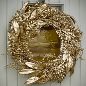 Gold Leaf Xmas Spring Summer All Year Front Door Decoration Wreath 55cm