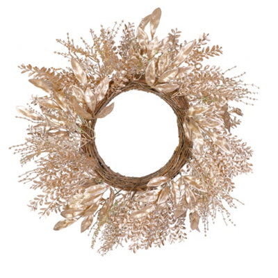 Gold Leaf Xmas Spring Summer All Year Front Door Decoration Wreath 55cm