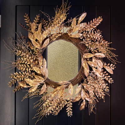 Gold Leaf Xmas Spring Summer All Year Front Door Decoration Wreath 55cm - 3