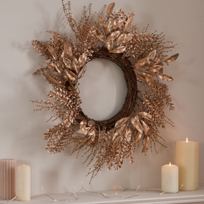 Gold Leaf Xmas Spring Summer All Year Front Door Decoration Wreath 55cm - 4