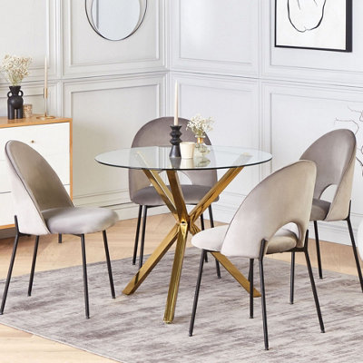 Gold Leg Round Tempered Glass Dining Table 90cm 4-Seater