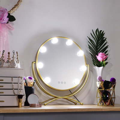 Gold vanity mirror on sale with lights