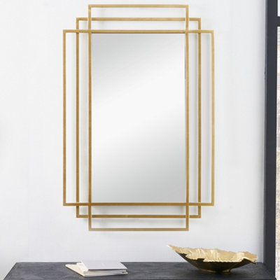 Gold Metal Art Deco Rectangular Wall Mirror