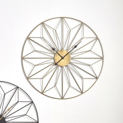 Gold Metal Geo Design Round Wall Clock