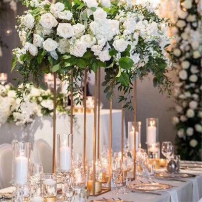 YALLOVE 15.75 Inch Gold Wedding Flower Stand Metal Vase Column Stand Geometric C
