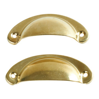 Gold Metal Shell Cup Kitchen Cabinet Drawer Pull Handle Brass Effect Furniture Handle,Pair of 2