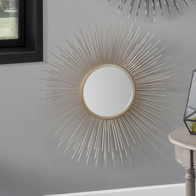 Gold Metal Starburst Design Round Wall Mirror