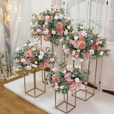 NUPTIO Gold Vase for Wedding Centerpieces - 2 Pieces 100cm High Gold Centerpieces for Tables Geometric Flower Center Pieces Stand Metal Column Vases for Wedding Birthday Party