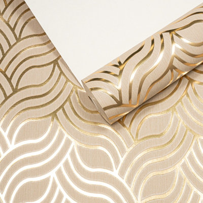 Gold Metallic Foiled Wallpaper Textured Vinyl Heavyweight Art Deco ...