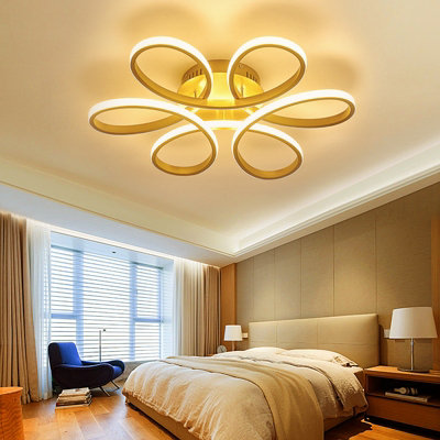 Gold Modern 1 Light Curved Shape Acrylic Flush Mount Integrated LED Ceiling Light Fixture Dimmable 58cm