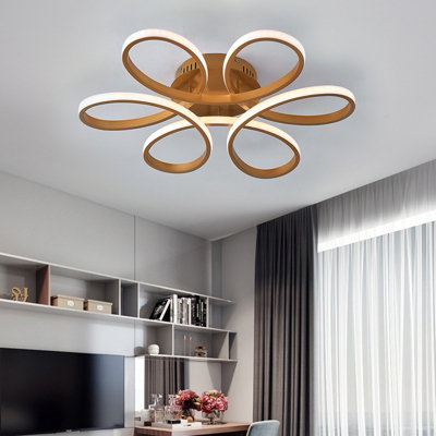 Gold Modern 1 Light Curved Shape Acrylic Flush Mount Integrated LED Ceiling Light Fixture Dimmable 58cm