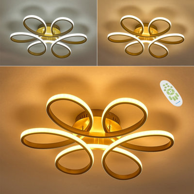 Gold Modern 1 Light Curved Shape Acrylic Flush Mount Integrated LED Ceiling Light Fixture Dimmable 58cm
