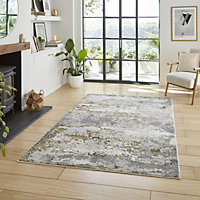 Gold Modern Abstract Easy To Clean Dining Room Bedroom & Living Room Rug-160cm X 230cm