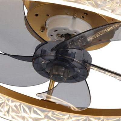 GOLD MODERN CRYSTAL CEILING FAN WITH LIGHT & REMOTE, 48CM ROUND DESIGN