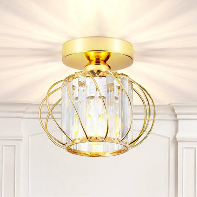 Gold Modern Crystal Ceiling Light, E27 Semi-Flush