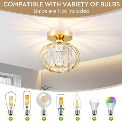 Gold Modern Crystal Ceiling Light, E27 Semi-Flush