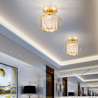 Gold Modern Crystal Ceiling Light, E27 Semi-Flush
