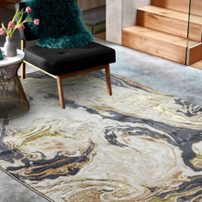 Gold Modern Easy to Clean Abstract Rug For Dining Room Bedroom And Living Room-120cm X 170cm