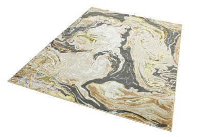 Gold Modern Easy to Clean Abstract Rug For Dining Room Bedroom And ...