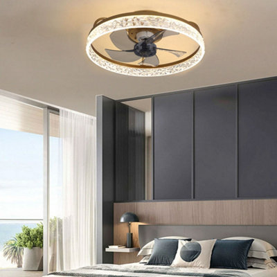 Gold Modern Round Crystal Ceiling Fan with Light with Remote Control Dia 500mm