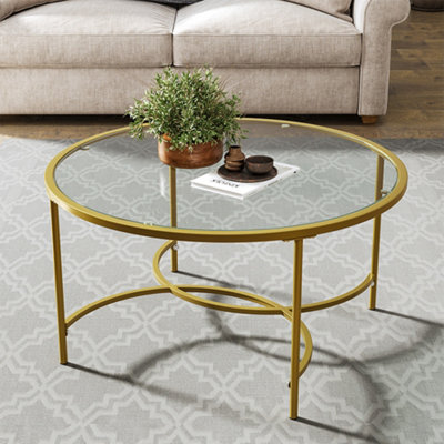 Gold Modern Round Tempered Glass Coffee Table for Living Room Dia 800 mm