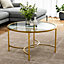 Gold Modern Round Tempered Glass Coffee Table for Living Room Dia 800 mm