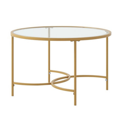 Gold Modern Round Tempered Glass Coffee Table for Living Room Dia 800 mm