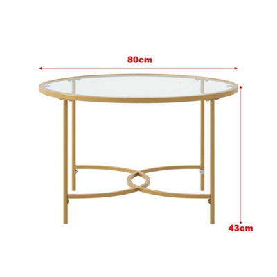 Gold Modern Round Tempered Glass Coffee Table for Living Room Dia 800 mm