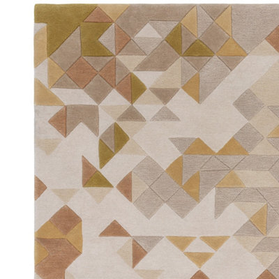 Gold Multi Geometric Optical/ (3D) ,Handmade Modern Rug Easy to clean ...