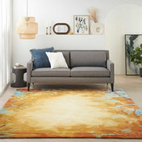 Gold Multicolor Wool Abstract ,Luxurious Modern Optical/ (3D) Rug for Living Room and Bedroom-114cm X 175cm