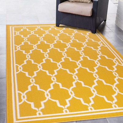 Gold Outdoor Rug, Geometric Stain-Resistant Rug For Patio Decks Garden ...