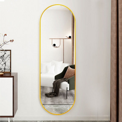 Gold Oval Wall Mounted Full Length Framed Mirror Dressing Mirror 40 x 120 cm