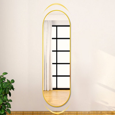 Gold Oval Wall Mounted Full Length Framed Mirror Dressing Mirror 40 x 120 cm