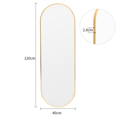 Gold Oval Wall Mounted Full Length Framed Mirror Dressing Mirror 40 x 120 cm