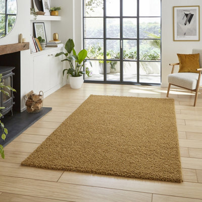 Gold Plain 25mm Thick Anti-Shed Rug for Bedroom, Living, & Dining Room, Anti-Shed Modern Plain Area Rug-160cm X 230cm