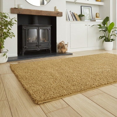 Gold Plain 25mm Thick Anti-Shed Rug for Bedroom, Living, & Dining Room ...