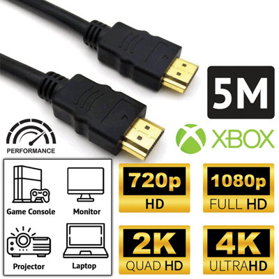 Gold-Plated HDMI Cable 5m Long Black, High Speed HD 4K 3D ARC