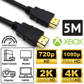 Gold-Plated HDMI Cable 5m Long Black, High Speed HD 4K 3D ARC