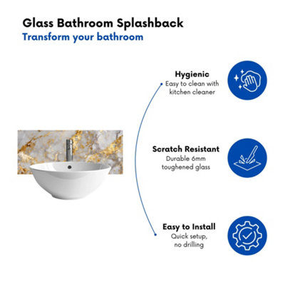 Gold Quartz Effect Glass Bathroom Splashback