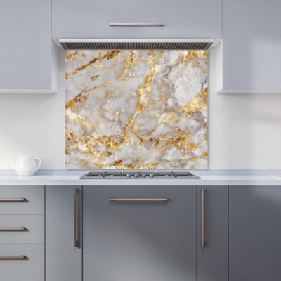 Gold Quartz Effect Premium Glass Kitchen Splashback W600mm x H600mm