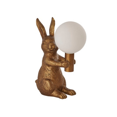 Gold Rabbit Sculptural Table Lamp with Decorative Globe Light